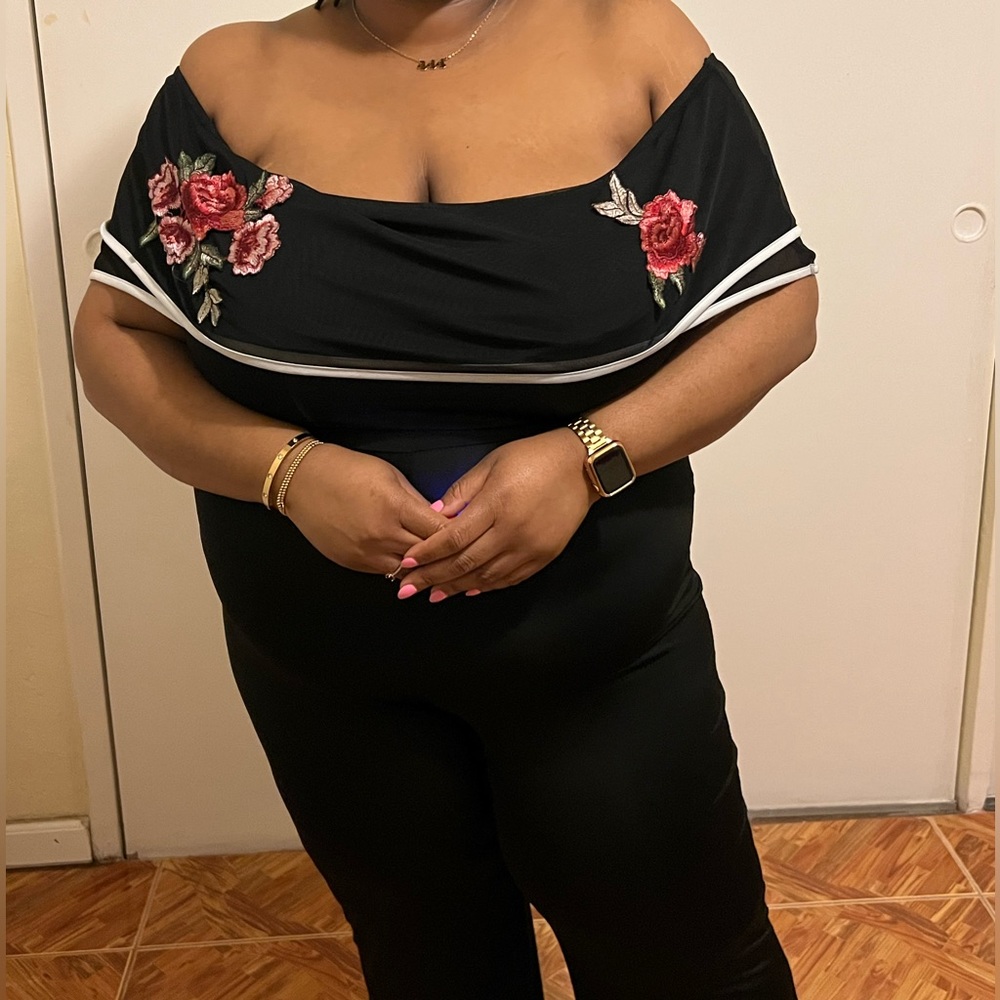 Black Floral Spanish Flare Jumpsuit